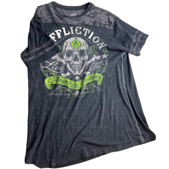 Affliction Men T Shirt Short Sleeve Distressed Gray Black Crew Neck Stretch XL - Picture 1 of 6